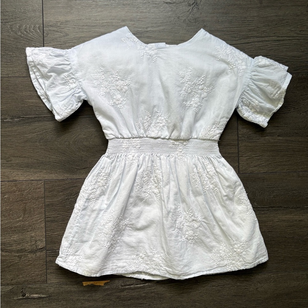 Janie and Jack Ice Blue Short Sleeve Dress White Floral Embroidery 18-24 Months